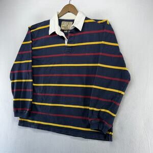 Vintage Steve Barrys Rugby Shirt Men's 2XL Blue Striped Preppy Colorblock y2k